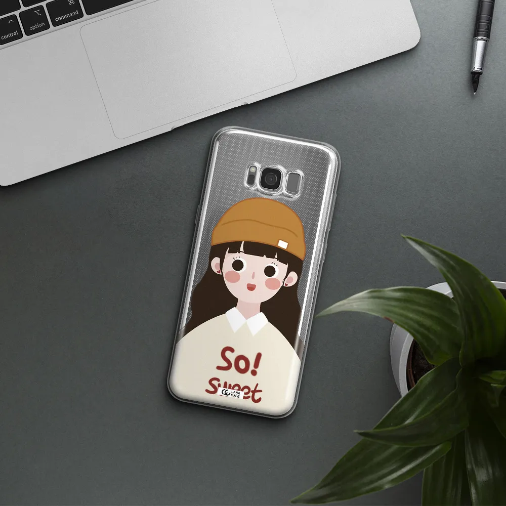 a cartoon of a girl with brown hair Samsung S8 Clear TPU Case