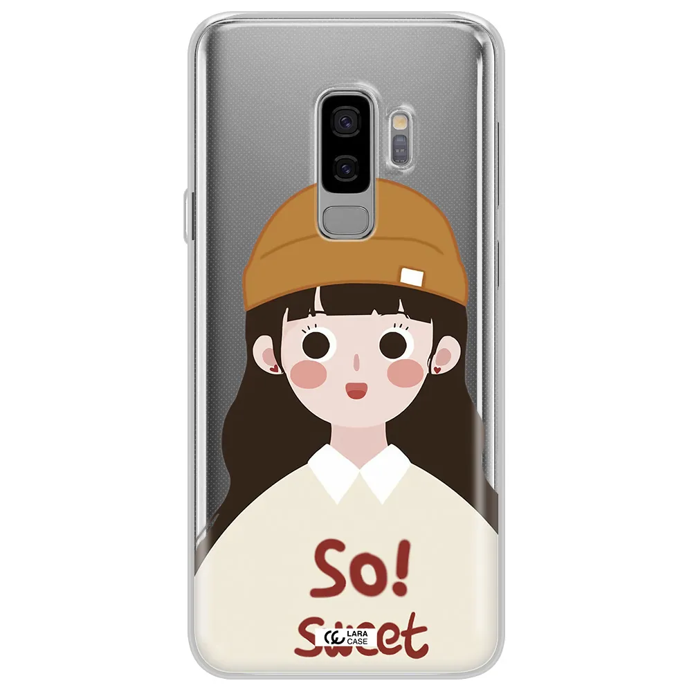 a cartoon of a girl with brown hair Samsung S9 Plus Clear TPU Case