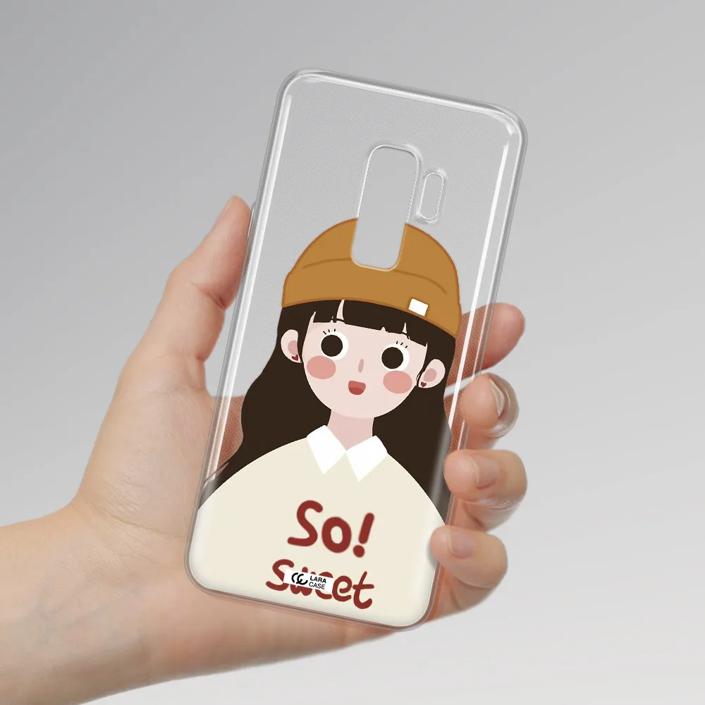 a cartoon of a girl with brown hair Samsung S9 Plus Clear TPU Case