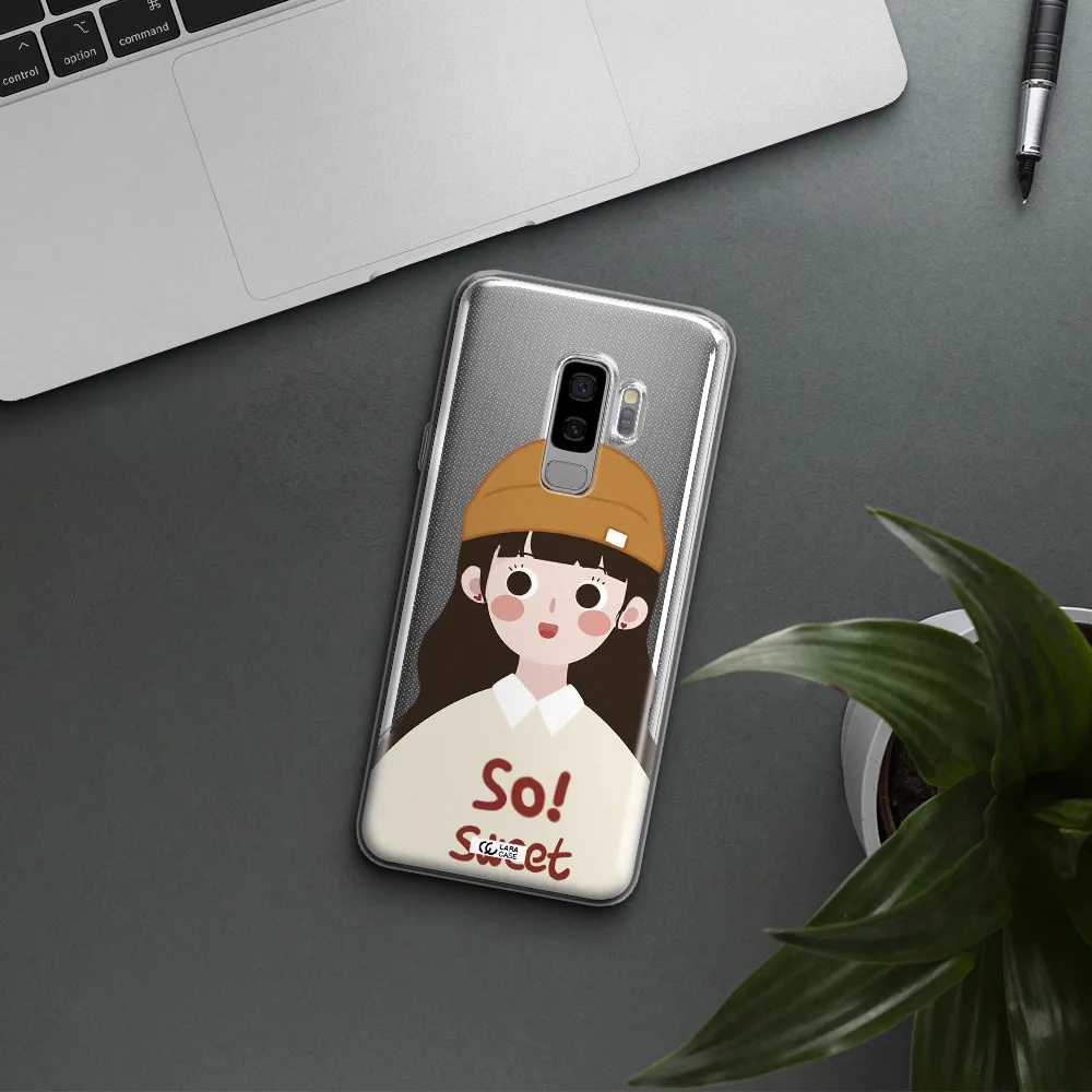 a cartoon of a girl with brown hair Samsung S9 Plus Clear TPU Case