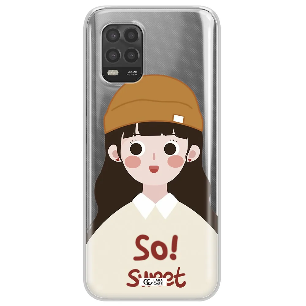 a cartoon of a girl with brown hair Xiaomi Mi 10 Lite Clear TPU Case