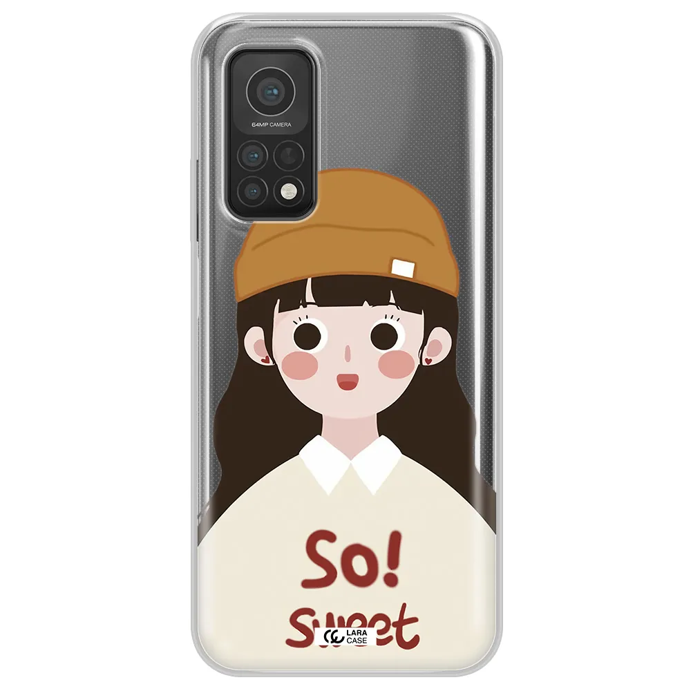 a cartoon of a girl with brown hair Xiaomi Mi 10T Clear TPU Case
