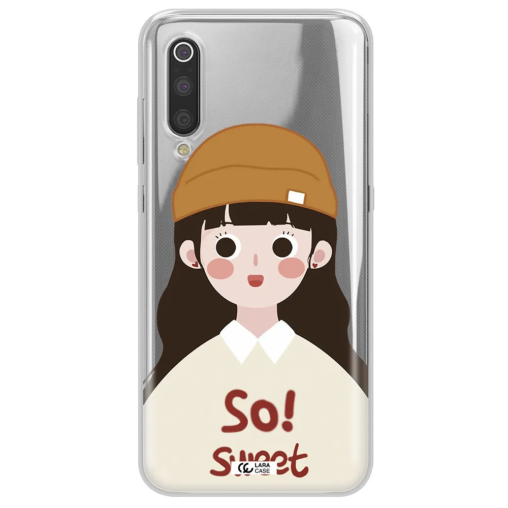 a cartoon of a girl with brown hair Xiaomi Mi 9 Clear TPU Case