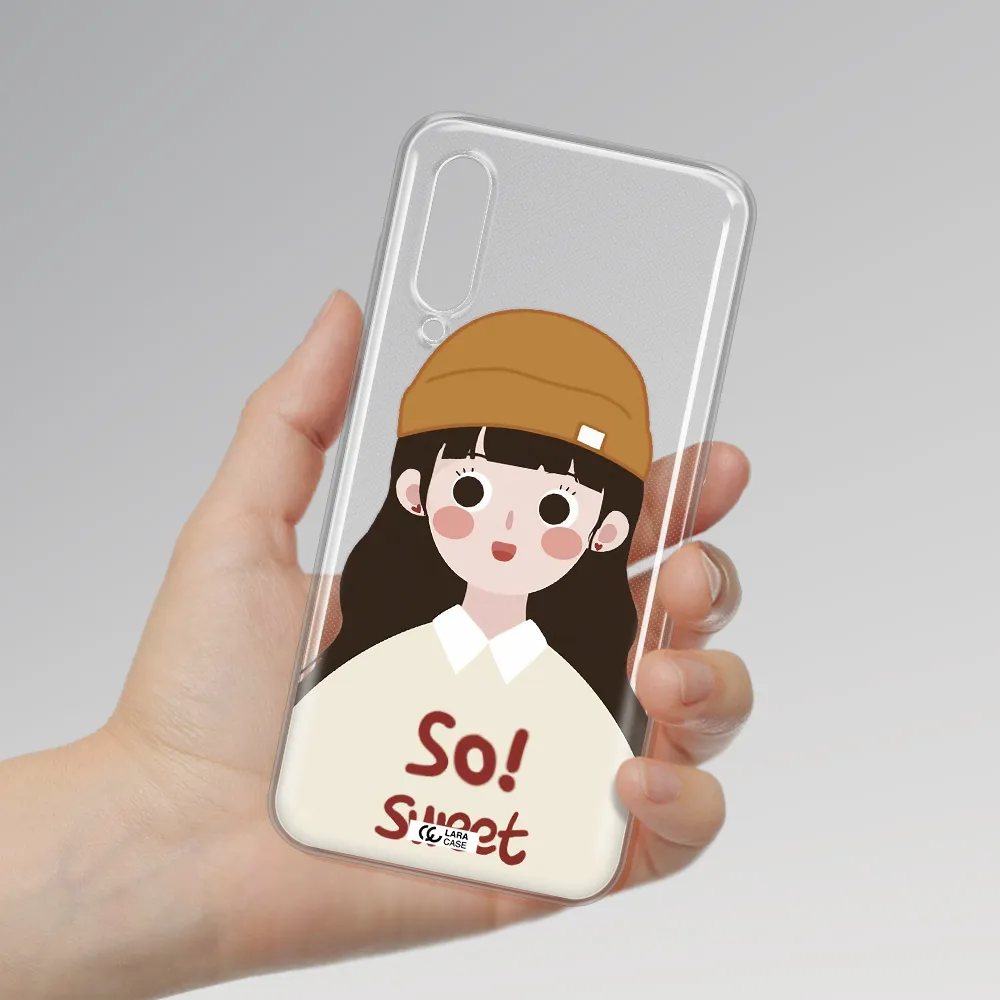 a cartoon of a girl with brown hair Xiaomi Mi 9 Clear TPU Case