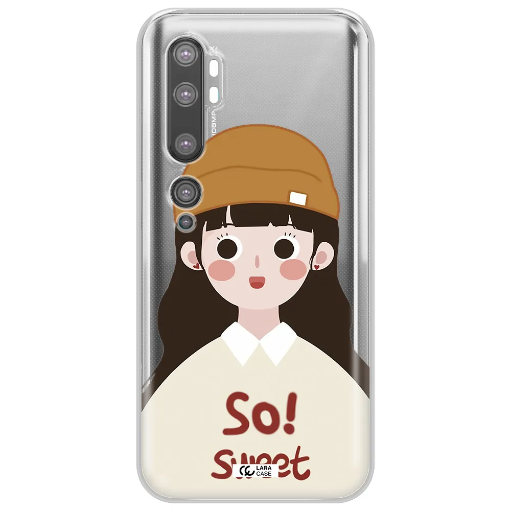 a cartoon of a girl with brown hair Xiaomi Mi Note 10 Clear TPU Case