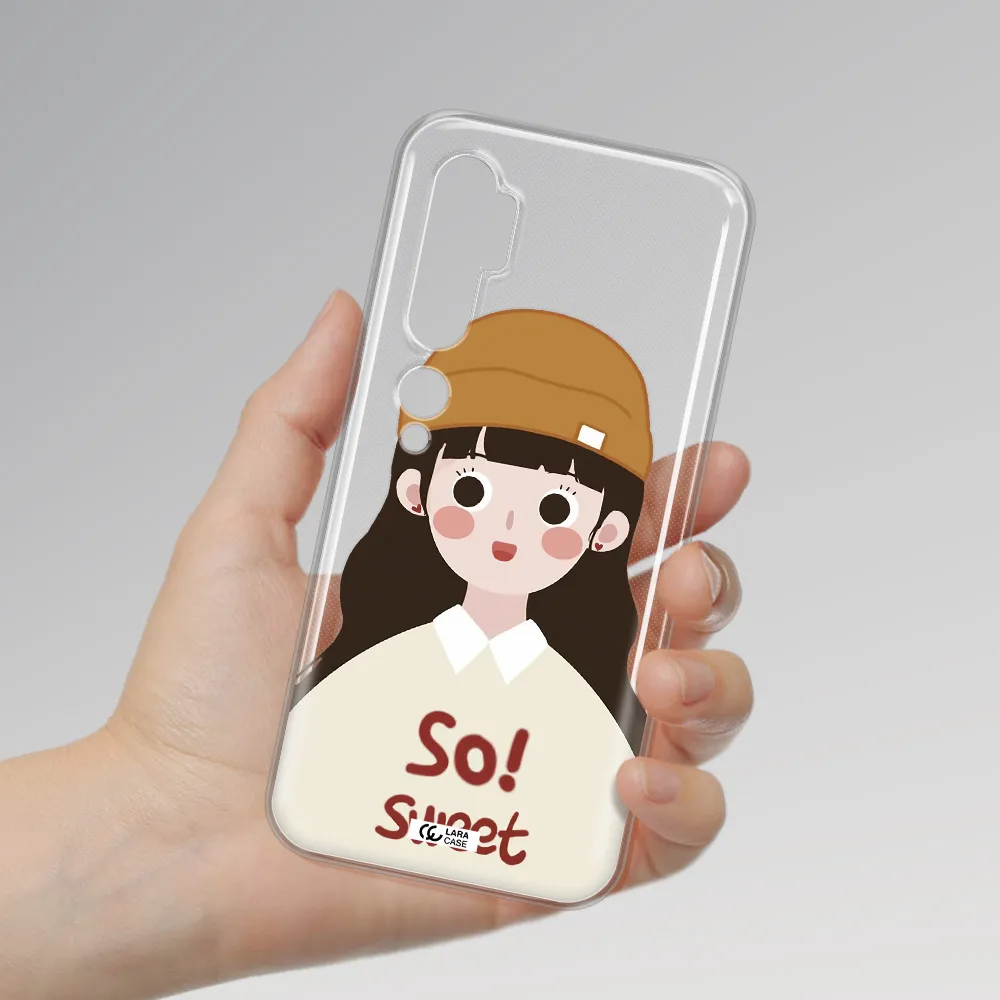 a cartoon of a girl with brown hair Xiaomi Mi Note 10 Clear TPU Case
