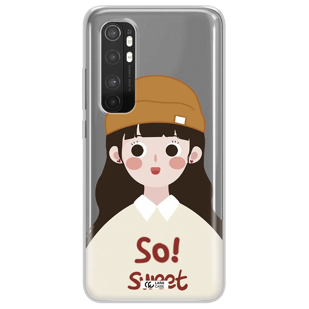 a cartoon of a girl with brown hair Xiaomi Mi Note 10 Lite Clear TPU Case