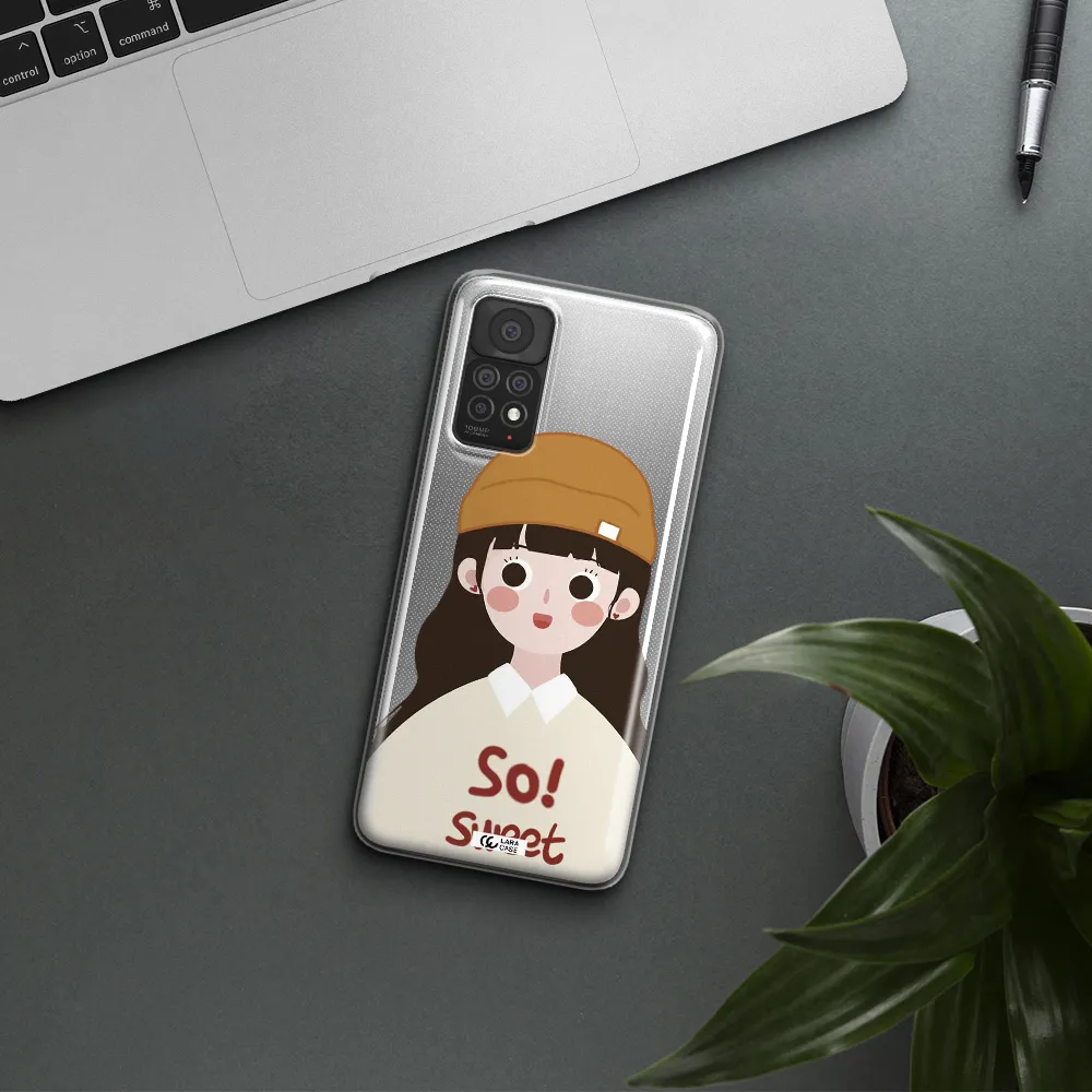 a cartoon of a girl with brown hair Xiaomi Note 11 Pro Clear TPU Case