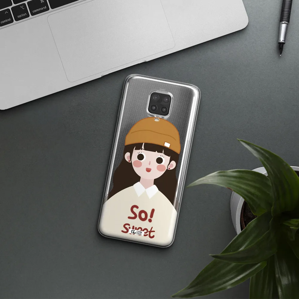 a cartoon of a girl with brown hair Xiaomi Note 9 Pro Clear TPU Case