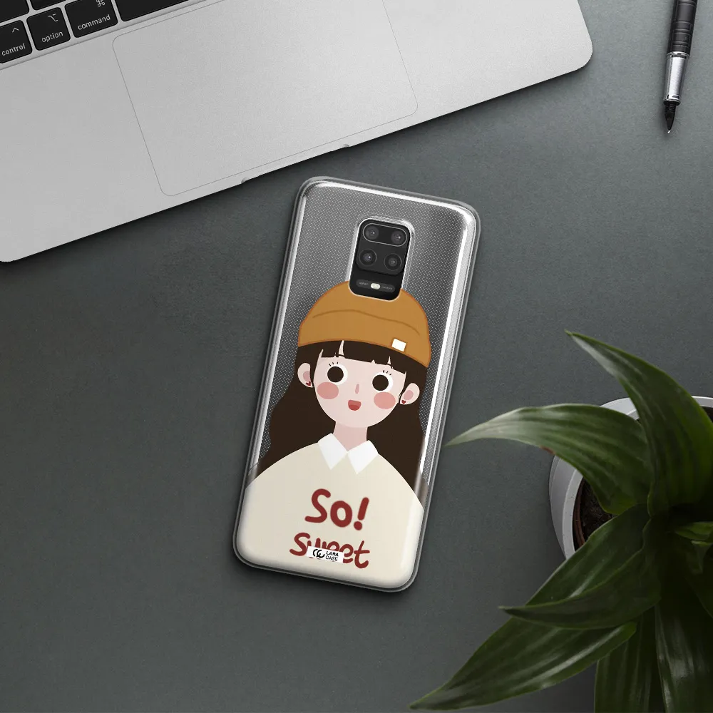 a cartoon of a girl with brown hair Xiaomi Note 9S Clear TPU Case