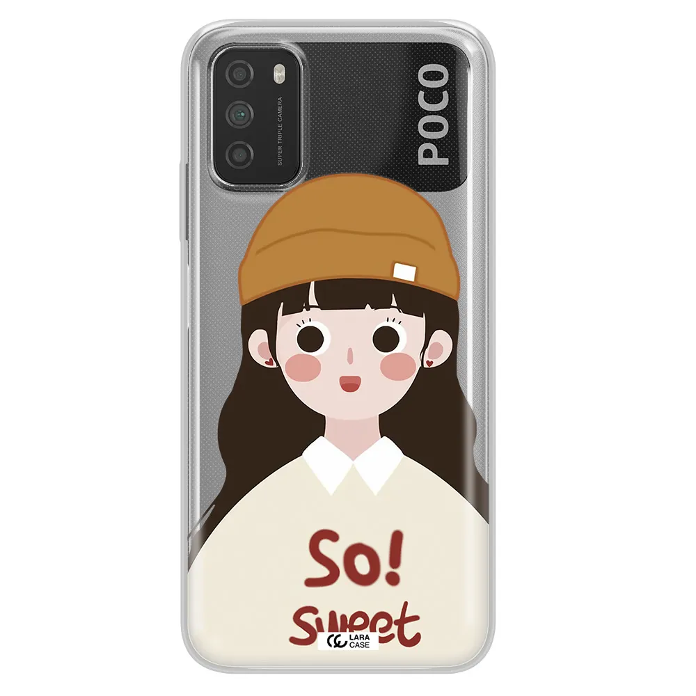 a cartoon of a girl with brown hair Xiaomi Poco M3 Clear TPU Case