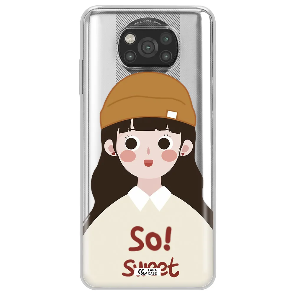 a cartoon of a girl with brown hair Xiaomi Poco X3 Clear TPU Case