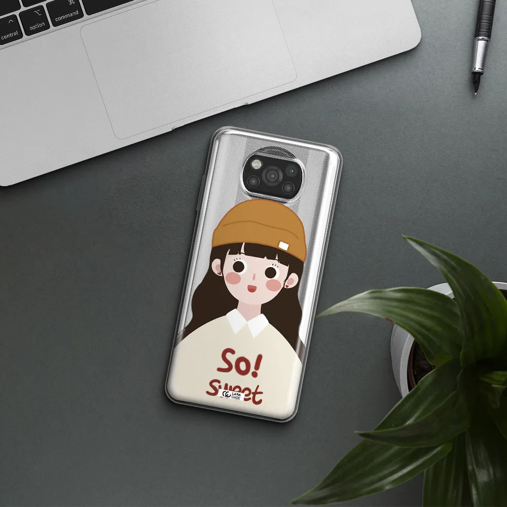 a cartoon of a girl with brown hair Xiaomi Poco X3 Clear TPU Case