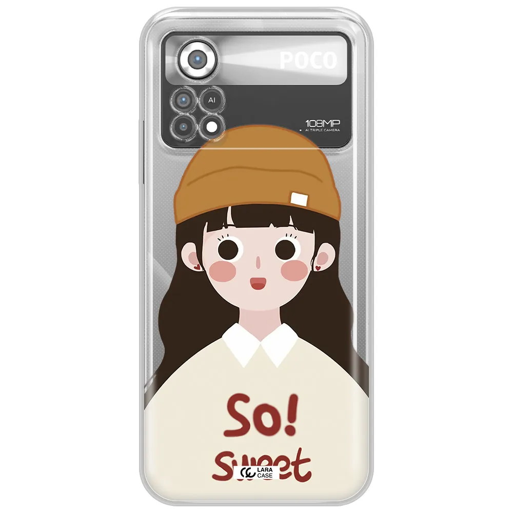 a cartoon of a girl with brown hair Xiaomi Poco X4 Pro Clear TPU Case
