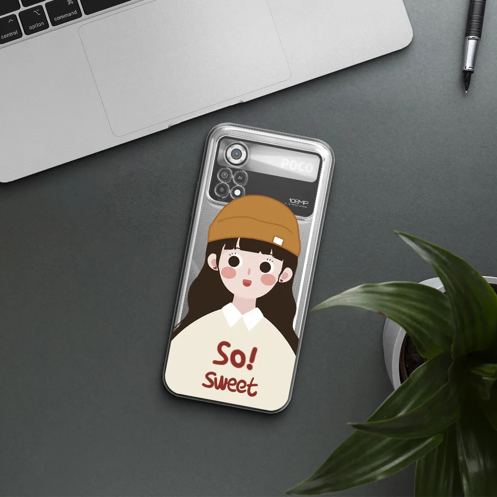 a cartoon of a girl with brown hair Xiaomi Poco X4 Pro Clear TPU Case