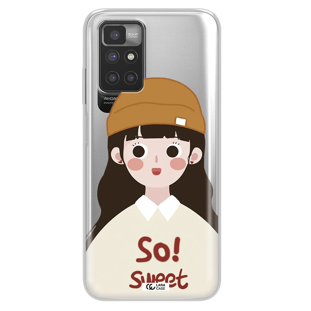 a cartoon of a girl with brown hair Xiaomi Redmi 10 Clear TPU Case
