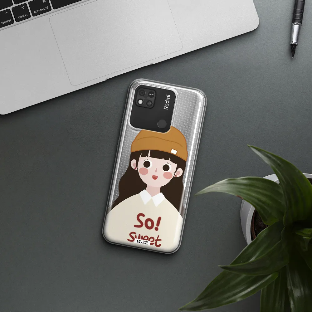 a cartoon of a girl with brown hair Xiaomi Redmi 10A Clear TPU Case