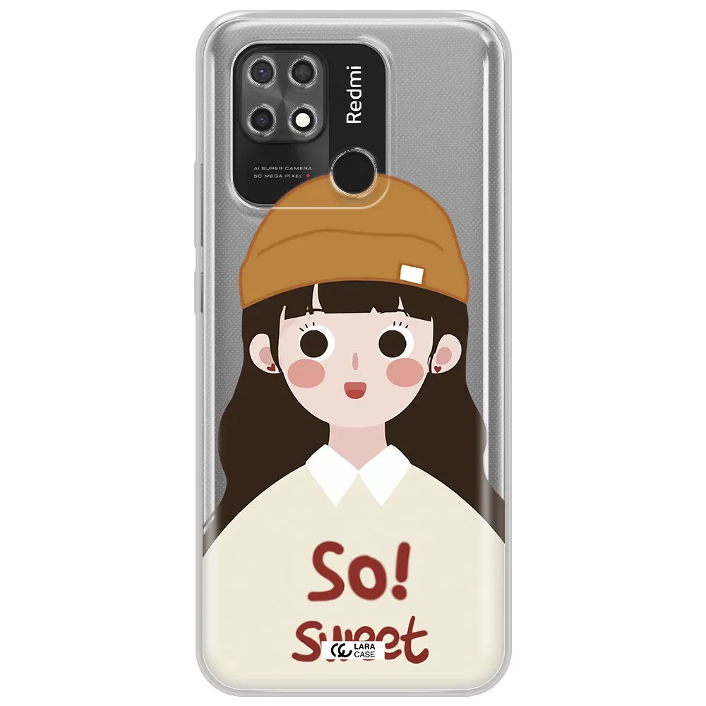 a cartoon of a girl with brown hair Xiaomi Redmi 10C Clear TPU Case