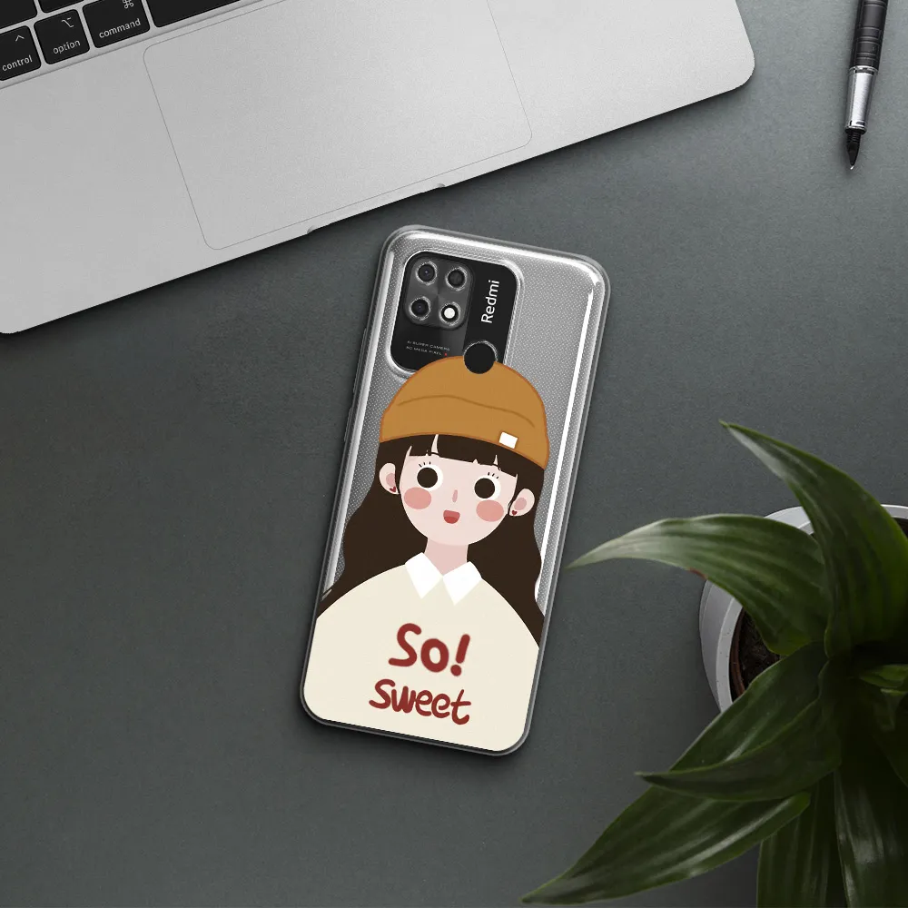 a cartoon of a girl with brown hair Xiaomi Redmi 10C Clear TPU Case