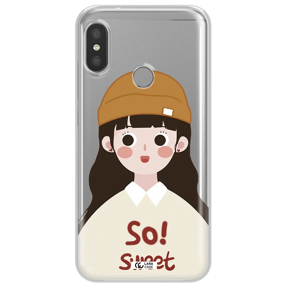 a cartoon of a girl with brown hair Xiaomi Redmi 6 Pro Clear TPU Case