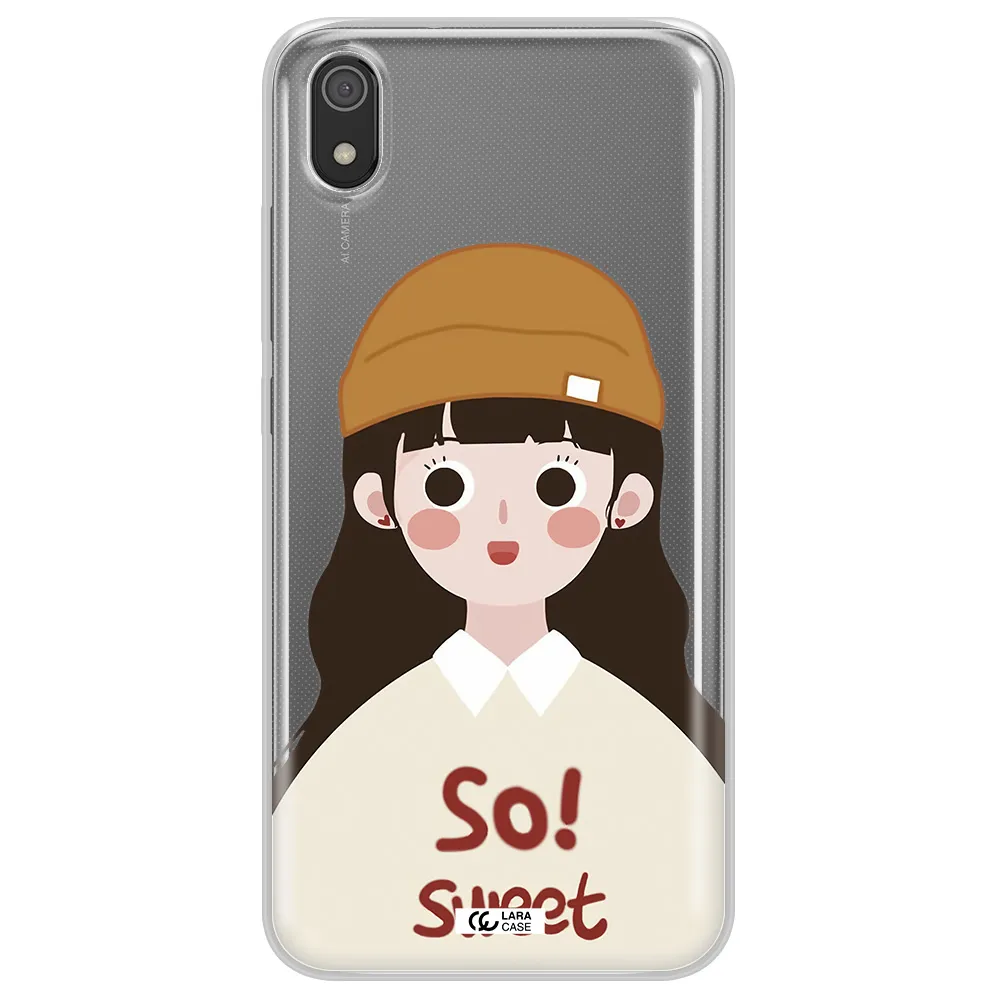 a cartoon of a girl with brown hair Xiaomi Redmi 7A Clear TPU Case