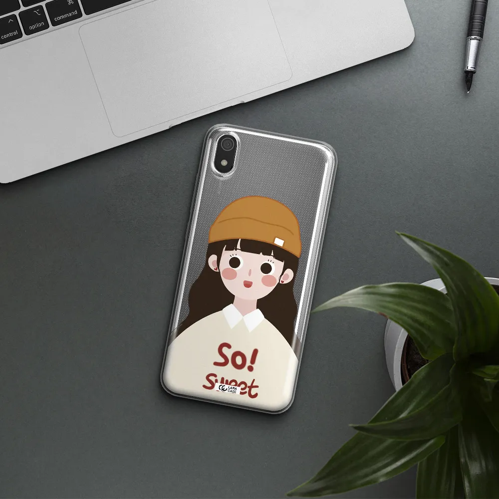 a cartoon of a girl with brown hair Xiaomi Redmi 7A Clear TPU Case