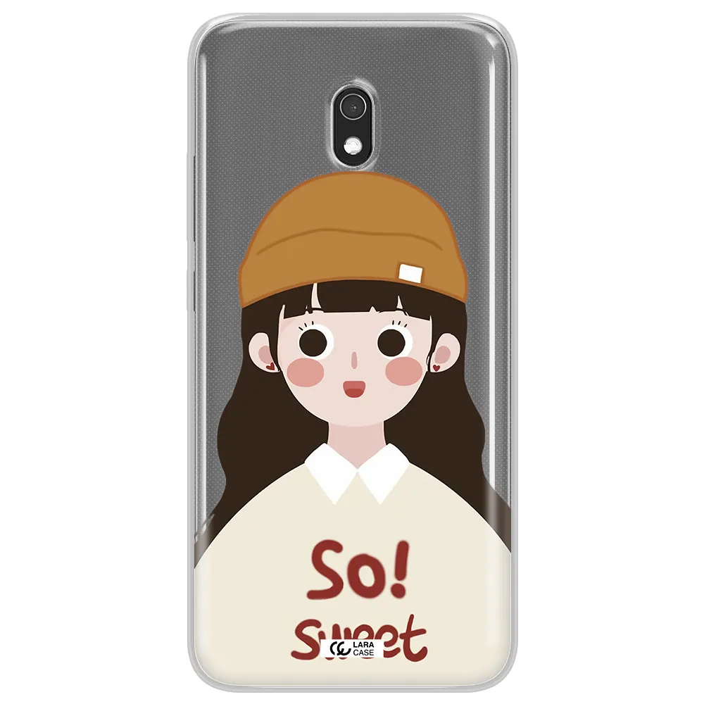 a cartoon of a girl with brown hair Xiaomi Redmi 8A Clear TPU Case