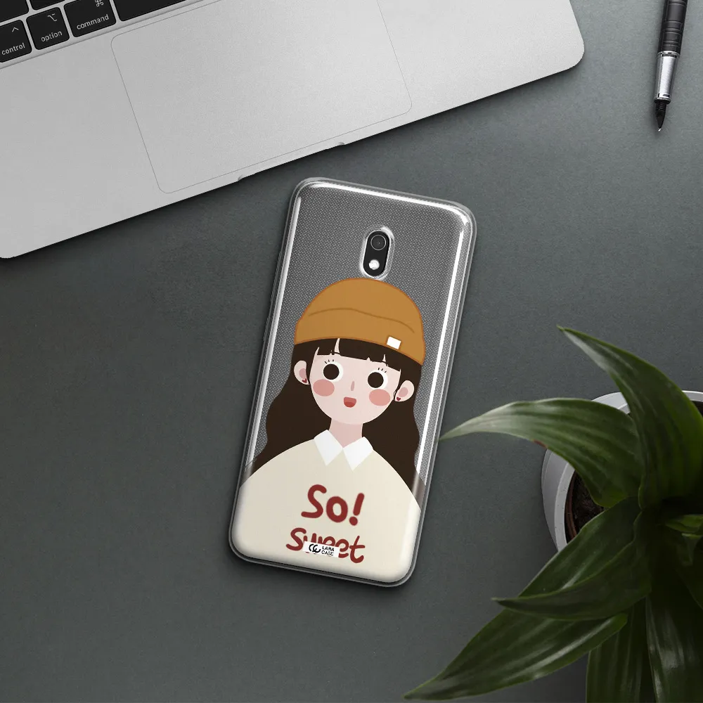 a cartoon of a girl with brown hair Xiaomi Redmi 8A Clear TPU Case