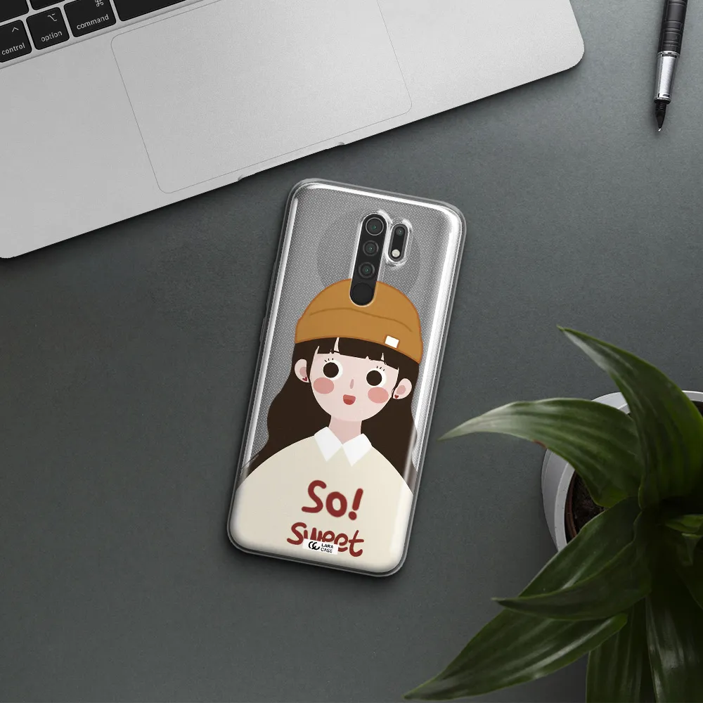 a cartoon of a girl with brown hair Xiaomi Redmi 9 Clear TPU Case