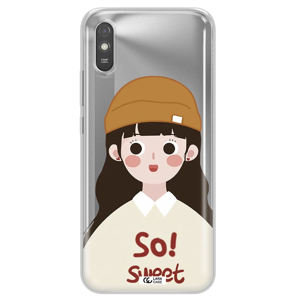 a cartoon of a girl with brown hair Xiaomi Redmi 9A Clear TPU Case