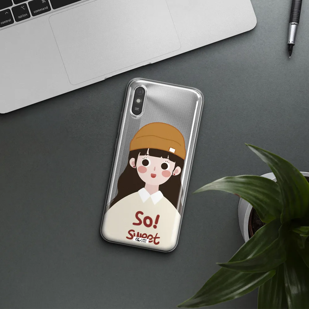 a cartoon of a girl with brown hair Xiaomi Redmi 9A Clear TPU Case