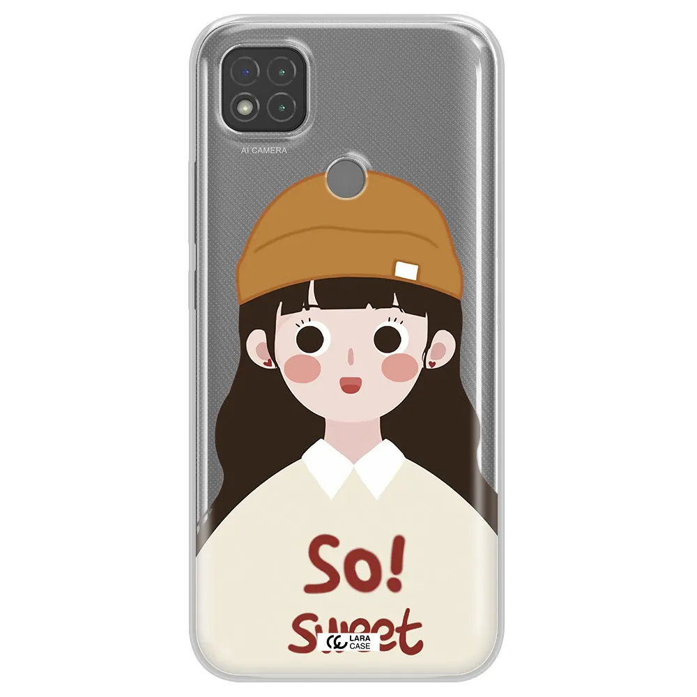a cartoon of a girl with brown hair Xiaomi Redmi 9C Clear TPU Case