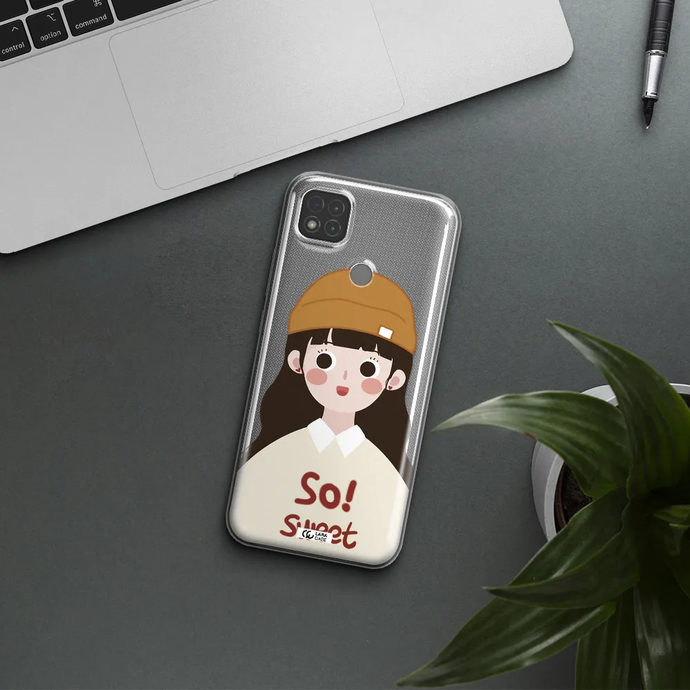 a cartoon of a girl with brown hair Xiaomi Redmi 9C Clear TPU Case