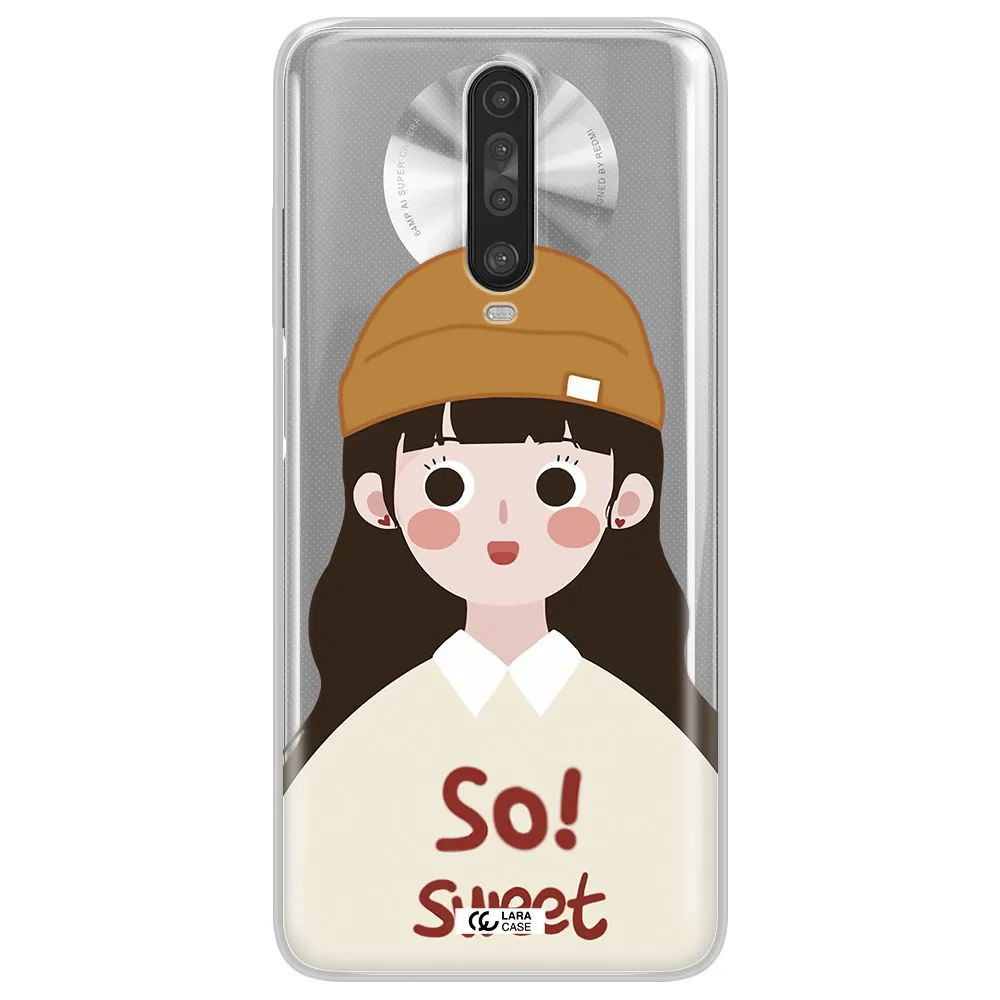 a cartoon of a girl with brown hair Xiaomi Redmi K30 Clear TPU Case