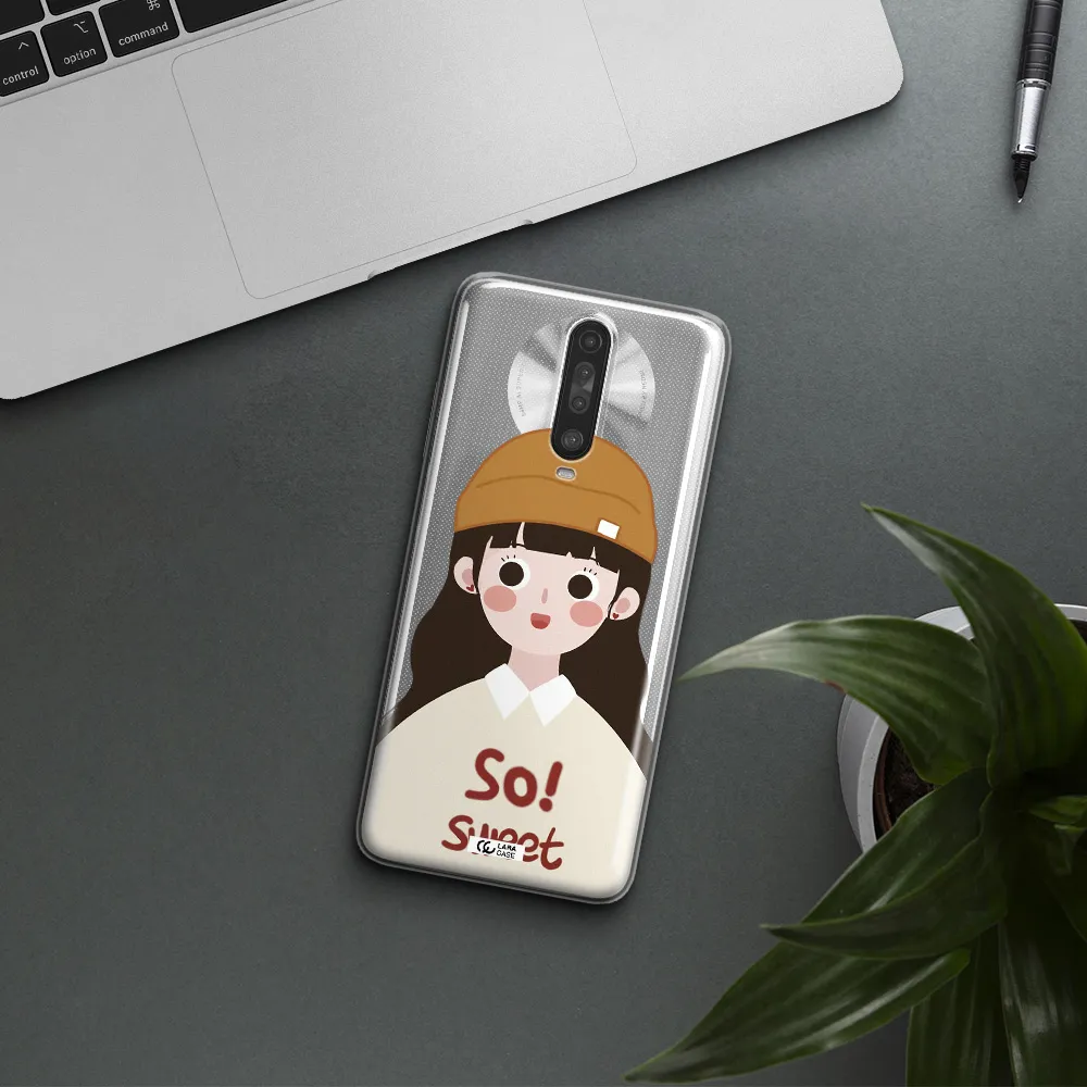 a cartoon of a girl with brown hair Xiaomi Redmi K30 Clear TPU Case
