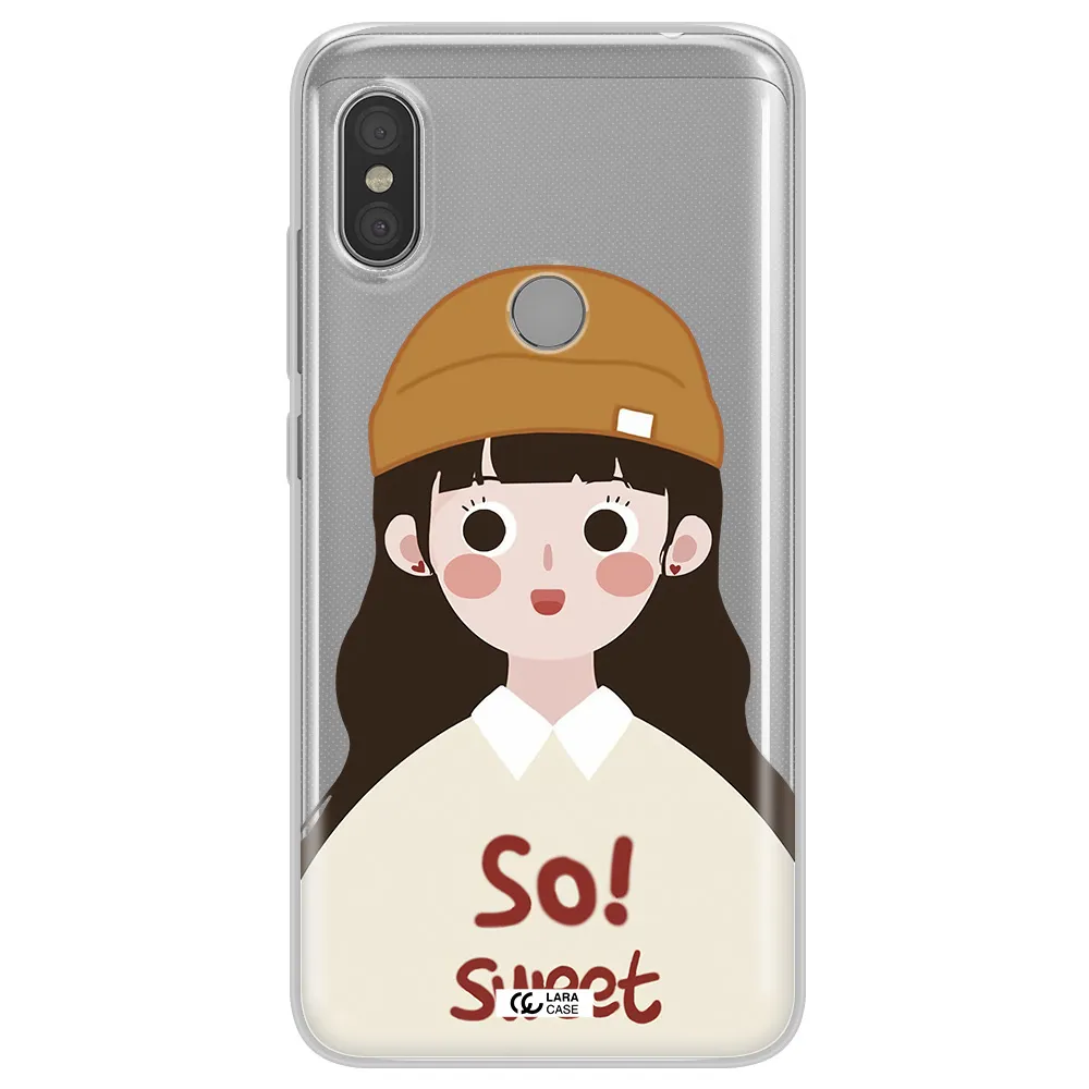 a cartoon of a girl with brown hair Xiaomi Redmi Note 6 Pro Clear TPU Case