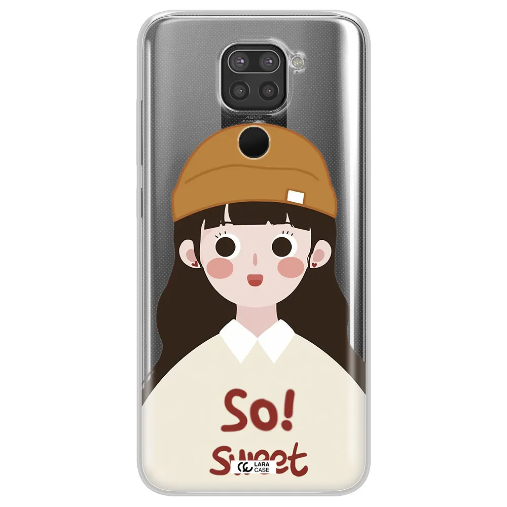 a cartoon of a girl with brown hair Xiaomi Redmi Note 9 Clear TPU Case