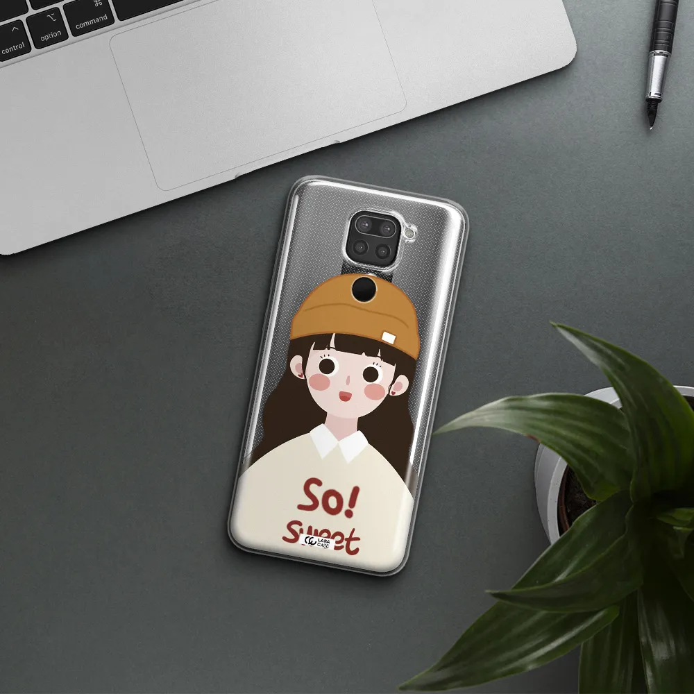 a cartoon of a girl with brown hair Xiaomi Redmi Note 9 Clear TPU Case