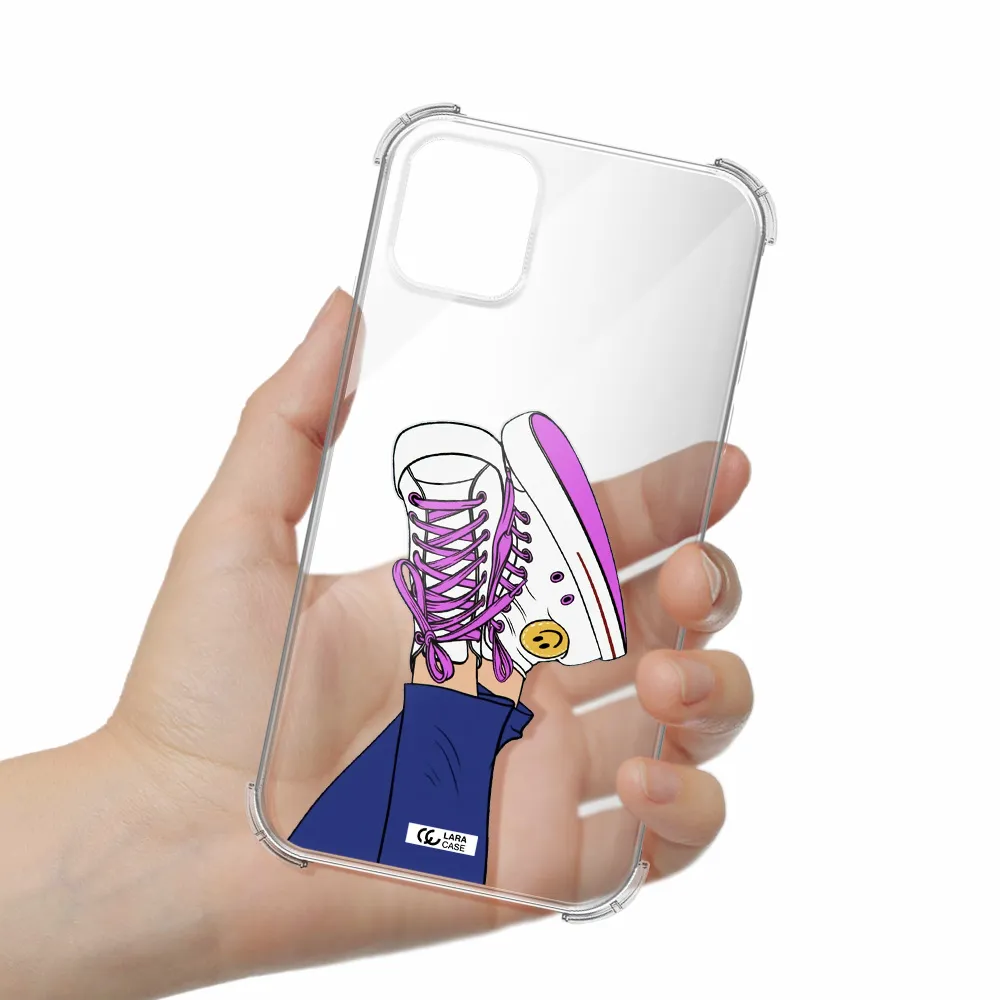 a cartoon of a person's feet with purple shoes Apple iPhone 11 Clear PC Case