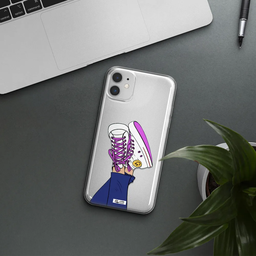 a cartoon of a person's feet with purple shoes Apple iPhone 11 Clear TPU Case