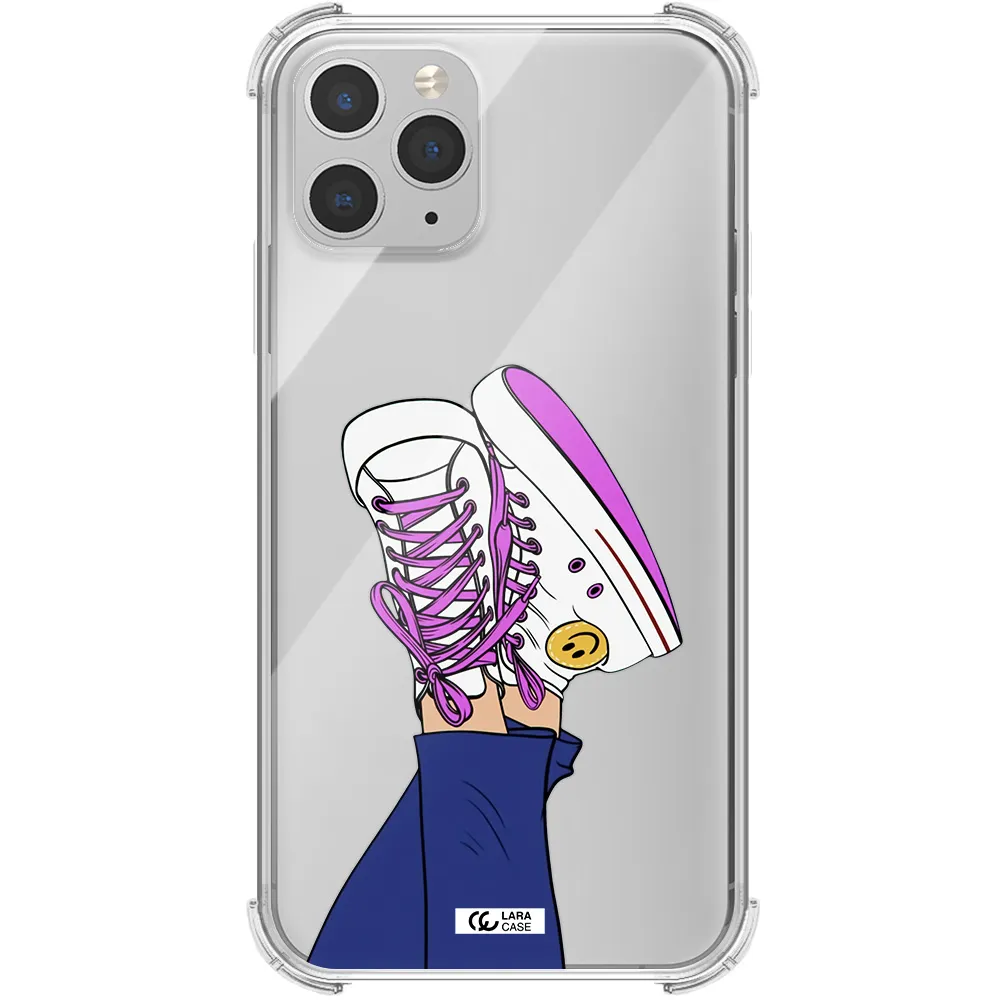 a cartoon of a person's feet with purple shoes Apple iPhone 11 pro Clear PC Case