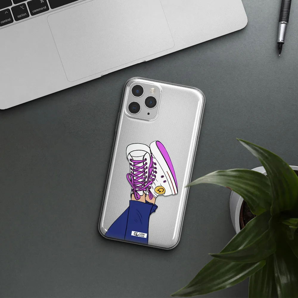 a cartoon of a person's feet with purple shoes Apple iPhone 11 pro Clear TPU Case