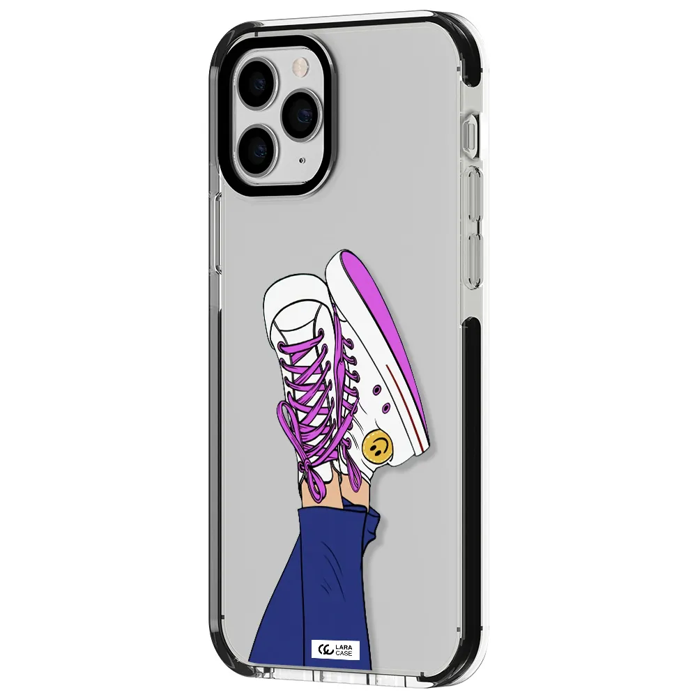 a cartoon of a person's feet with purple shoes Apple iPhone 11 pro impact black border Case