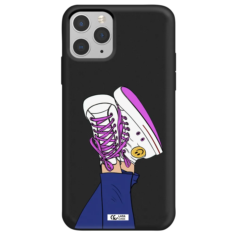 a cartoon of a person's feet with purple shoes Apple iPhone 11 pro max Silicone black Case