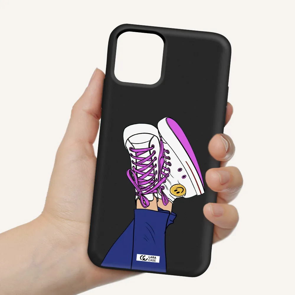 a cartoon of a person's feet with purple shoes Apple iPhone 11 pro Silicone black Case
