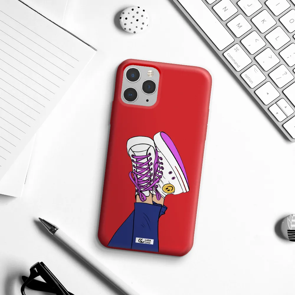 a cartoon of a person's feet with purple shoes Apple iPhone 11 pro Silicone Imperial Red Case