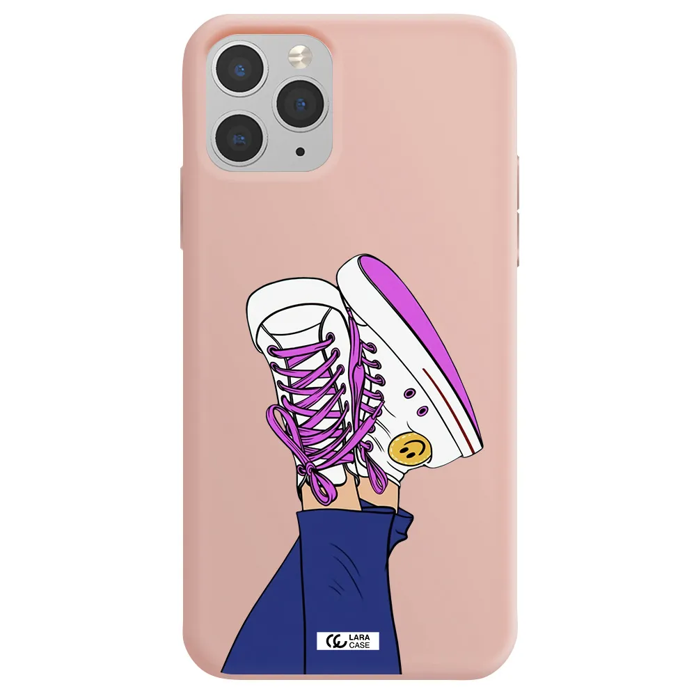 a cartoon of a person's feet with purple shoes Apple iPhone 11 pro Silicone pastel pink Case