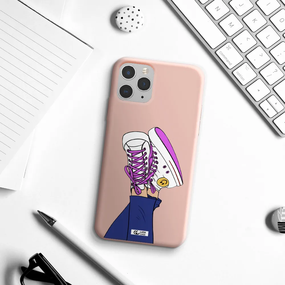 a cartoon of a person's feet with purple shoes Apple iPhone 11 pro Silicone pastel pink Case