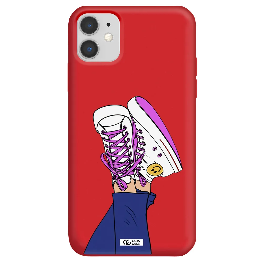 a cartoon of a person's feet with purple shoes Apple iPhone 11 Silicone Imperial Red Case