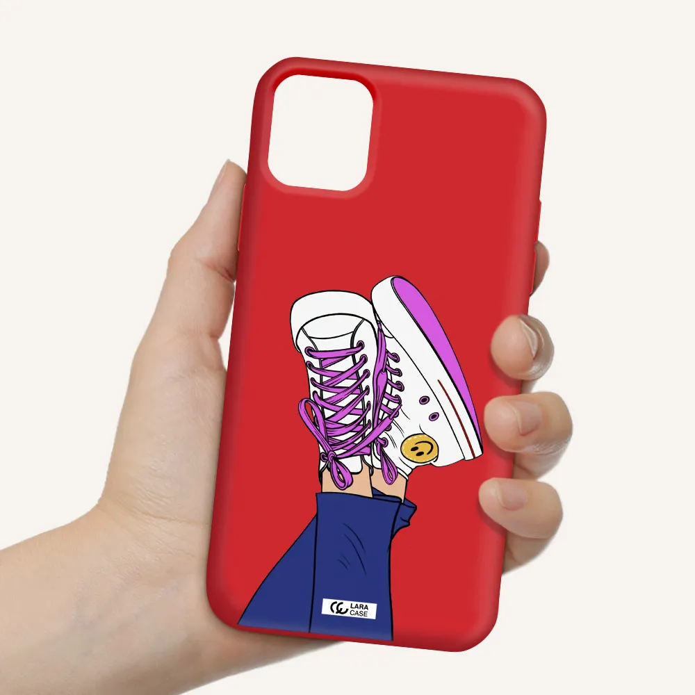 a cartoon of a person's feet with purple shoes Apple iPhone 11 Silicone Imperial Red Case